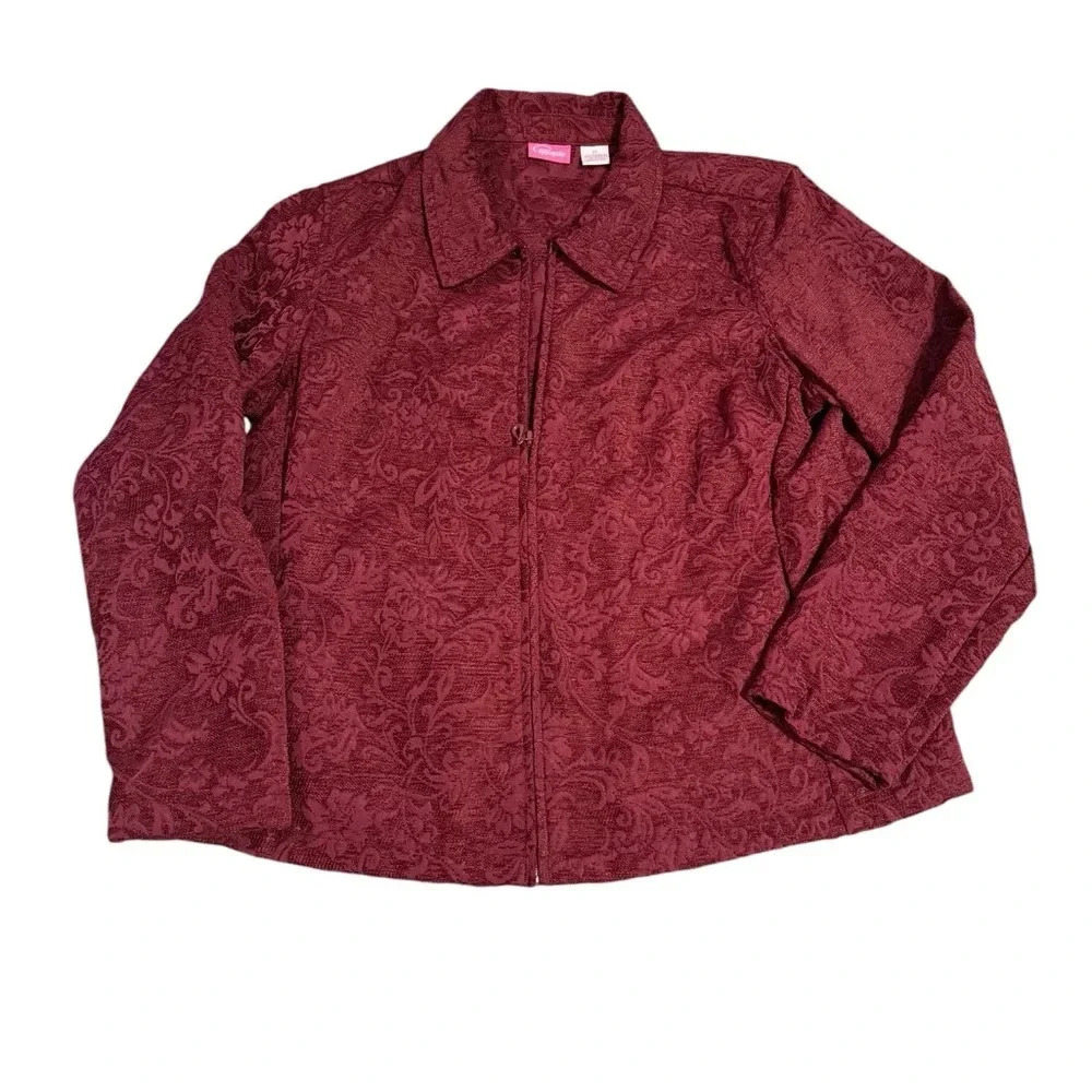 🍷 Pappagallo‎ Casuals Red Paisley Zip Jacket Women’s XL 🍷